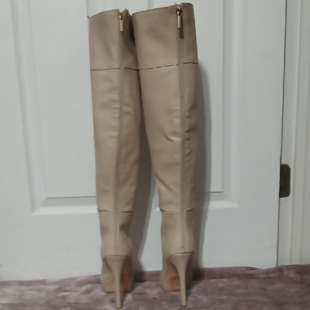Beige Lace-Up Over-the-Knee Boots Scene By Shoedazzle - Picture 4 of 8